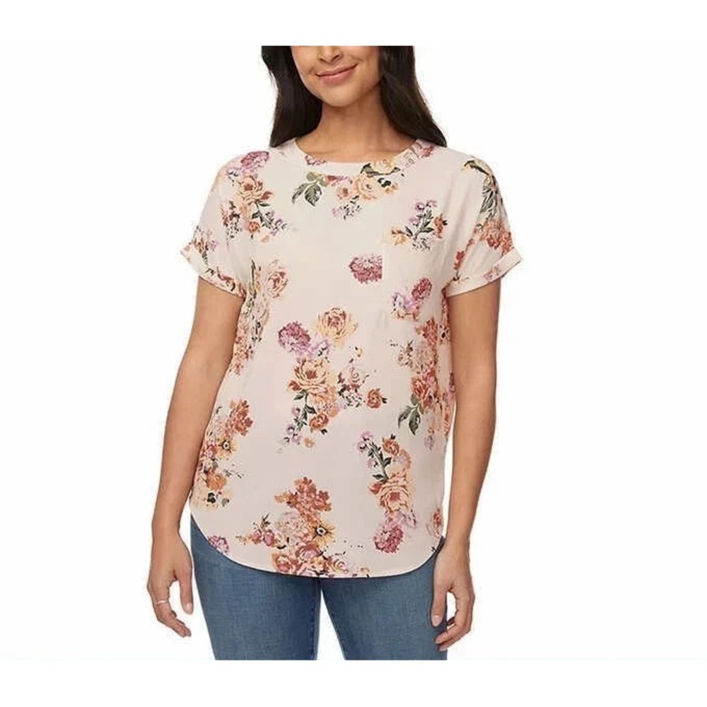 Buffalo David Bitton Womens Woven Patch Pocket Blouse, Ivory Blossom, Small, New
